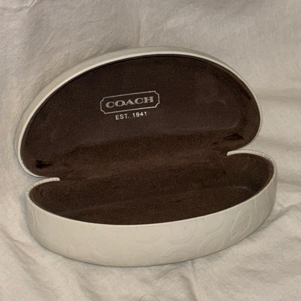 COACH Excellent Empty Sun / Eye glass Case White with brown interior GUC